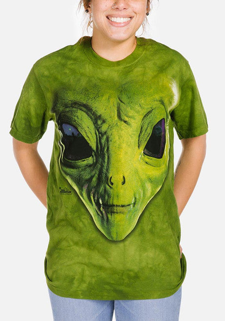 Green Alien Face Tee- worn by model