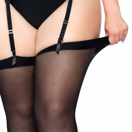 Plus Dex Sheer Stockings- black, stretching