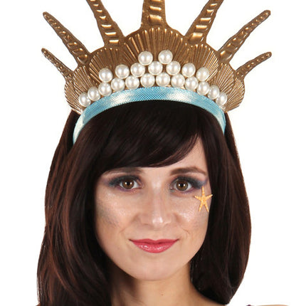Mermaid Queen Crown Headband- worn by adult model close up