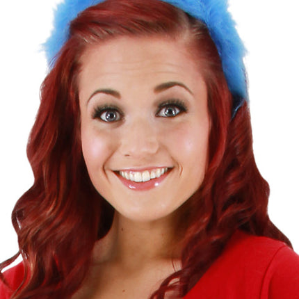 Dr. Seuss- Thing 1&2 Fuzzy Headband- worn by red-haired model front view