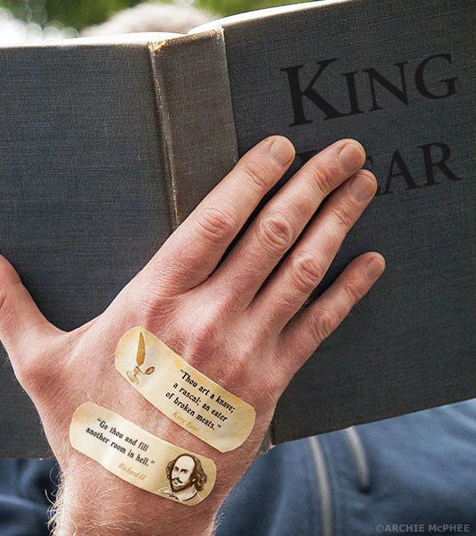 Shakespearean Insult Bandages on hand