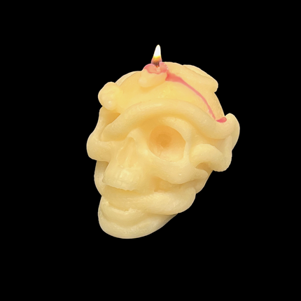 Skull Pillar Candle (Red)- burning