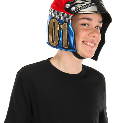 Kids Racer Plush Helmet- worn by child model 