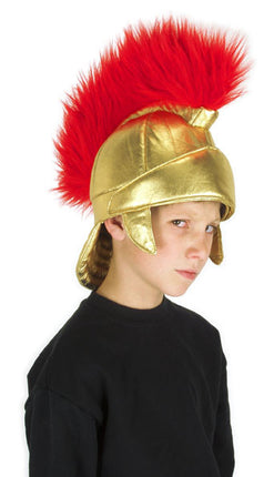 Roman Soldier Kids Plush Helmet- worn by child model side view
