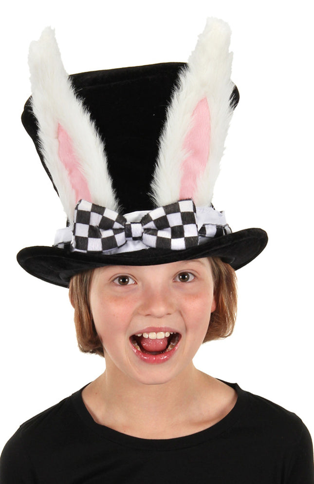 Kids White Rabbit Topper Plush Hat- worn by child model