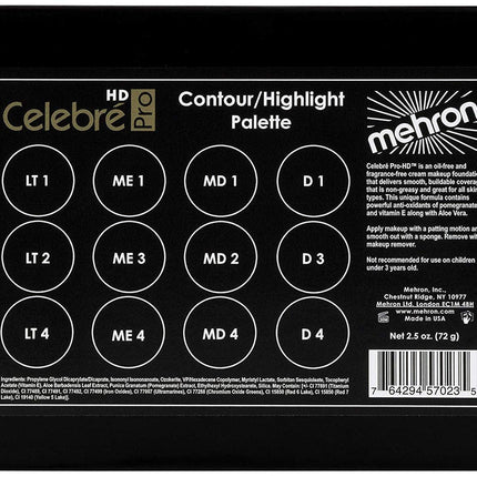 Celebré Pro-HD Cream Foundation Contour/Highlight Palette- back