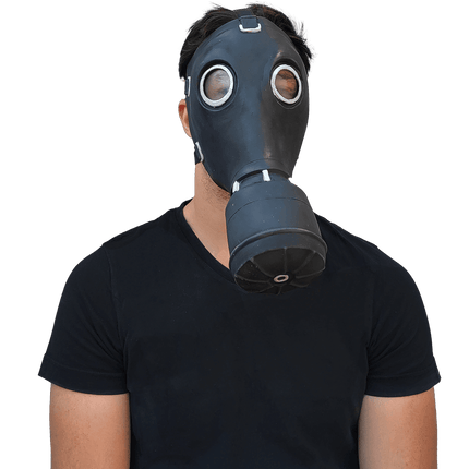 GP-5 Black Gas Mask- worn by model, front view