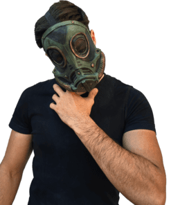 M3A1 Gas Mask- worn by model, front view