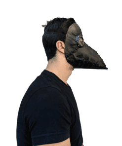 Black Plague Doctor Mask- worn by model, side view