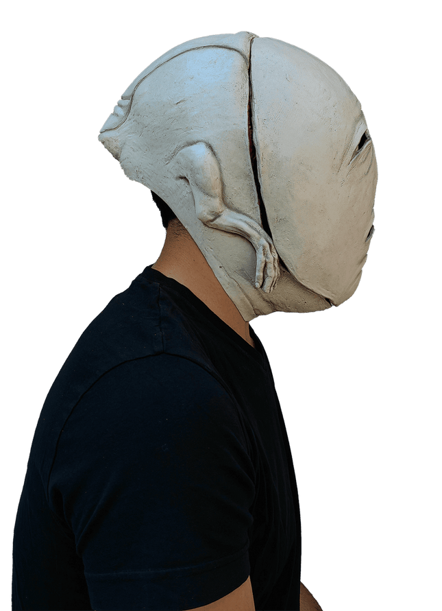 Bridge Maggot Mask- side view, mask on