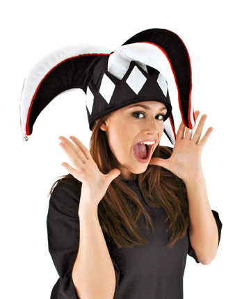 Court Jester Plush Hat Black & White- worn by model