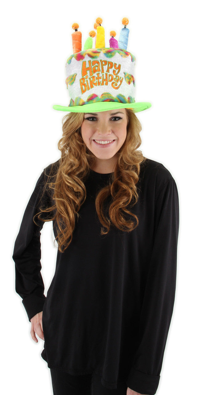 Rainbow Birthday Cake Plush Hat- worn by model