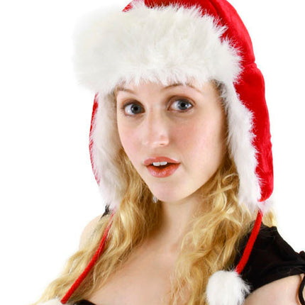 Santa Aviator Plush Hat- worn by model