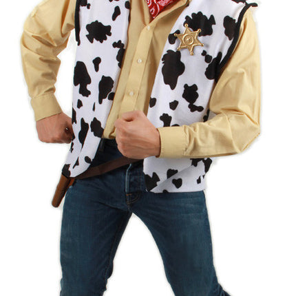 Toy Story- Deluxe Woody Adult Cowboy Hat- worn by model with full costume
