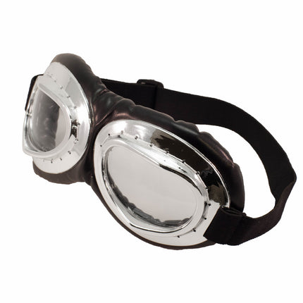 Silver & Black Aviator Goggles- angled view