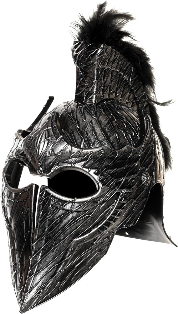 Underwraps Dark Roman Helmet with Black Plume and Half Mask