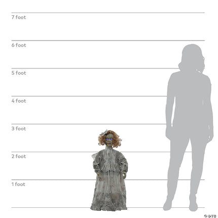 32" Animated Cracked Victorian Doll- size comparison