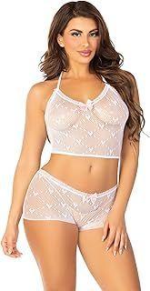Wht Heart Net Halter Cami/Short
