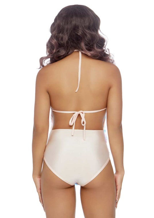 Iridescent Sequin Spandex Halter Bodysuit- back view