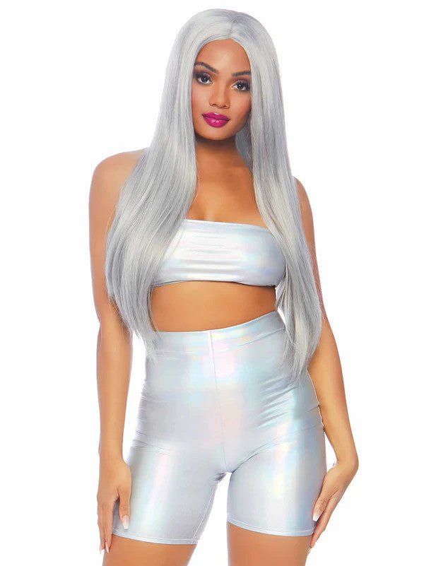 Holographic Bandeau and Shorts Set- front view close up
