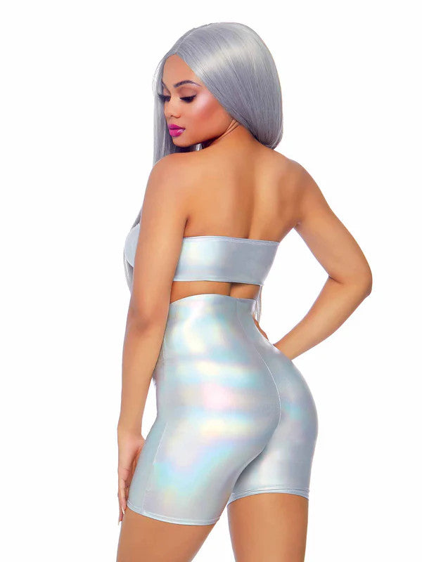 Holographic Bandeau and Shorts Set- side view