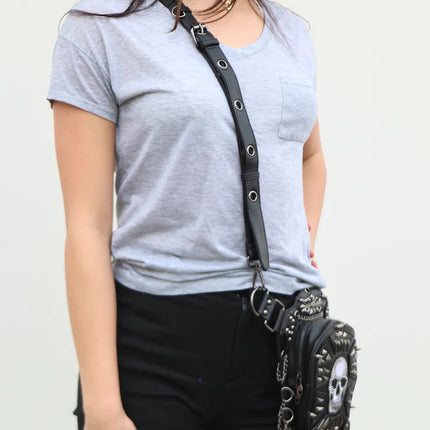 CONVERTIBLE SKULL SHOULDER BAG/ WAISTPACK- On Model