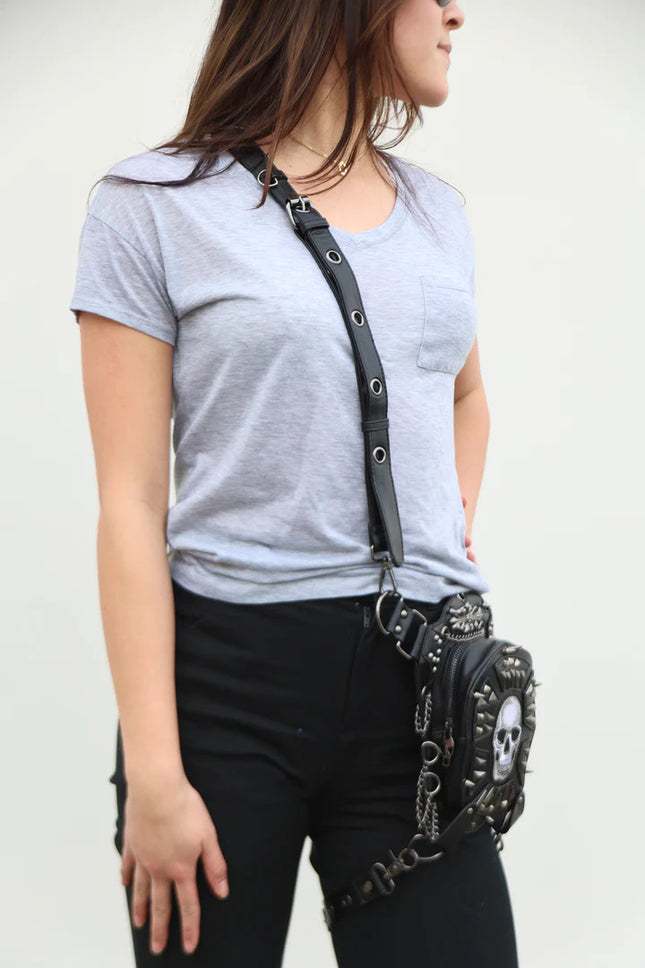 CONVERTIBLE SKULL SHOULDER BAG/ WAISTPACK- On Model
