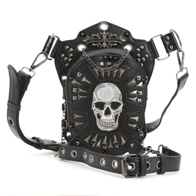 CONVERTIBLE SKULL SHOULDER BAG/ WAISTPACK- Front View