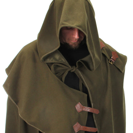 Green Elven Cloak- close up front view