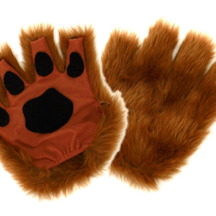 Brown Fingerless Paws- front and back view overlapping gloves