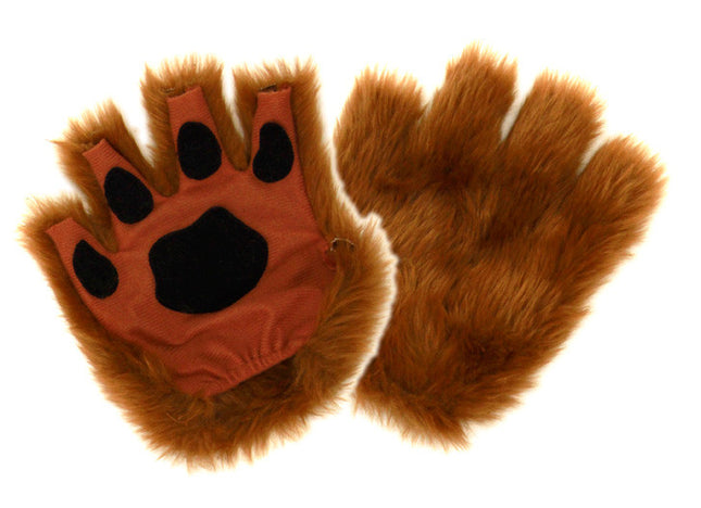 Brown Fingerless Paws- front and back view overlapping gloves