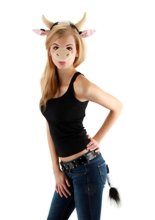 Cow Ears Headband Nose & Tail Kit- worn by model