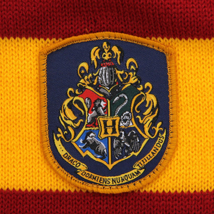 Harry Potter- Hogwarts Knit Hat & Scarf Set- up close crest on scarf