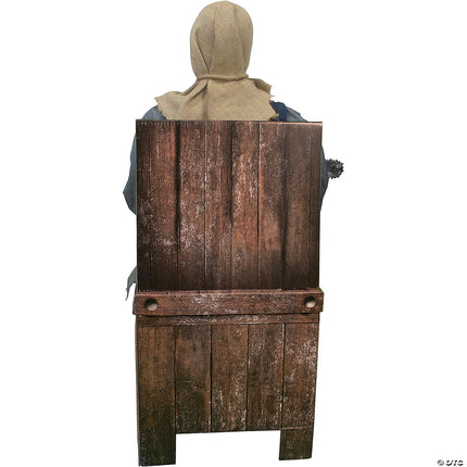 Seated Animated Chainsaw Greeter Prop- back view