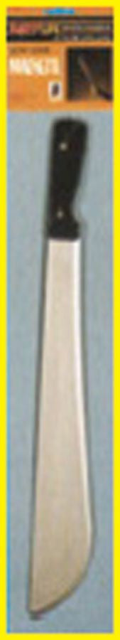 Sturdy plastic machete. Very durable with no sharp edges. 19 inches long and 2 1/2 inches wide.