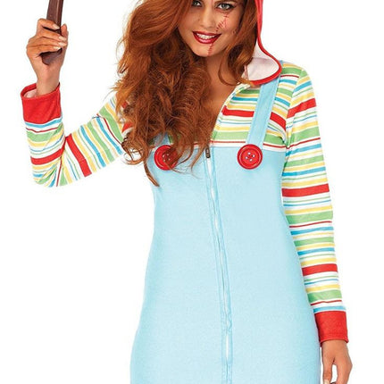 Cozy Killer Chucky Doll Costume- front view, close up