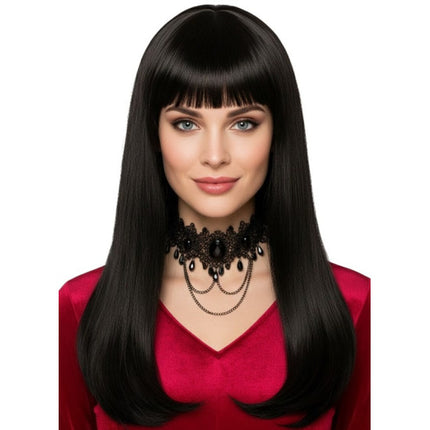 Black Long Hair Wig w Bangs