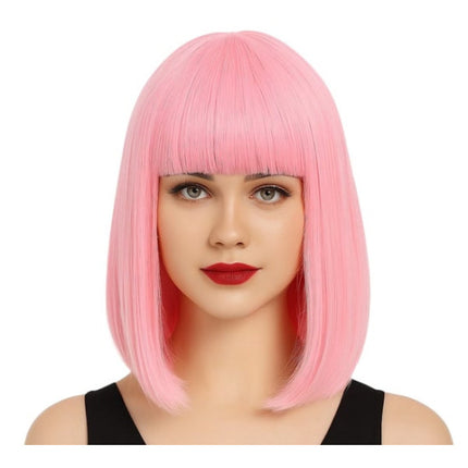 Pink Bob Wig with Blunt Bangs