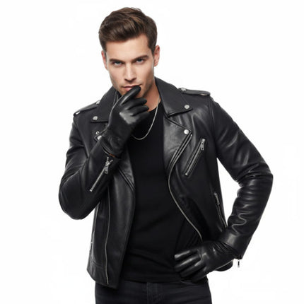 Men's Black Faux Leather Gloves