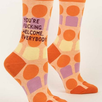 You're Fucking Welcome Crew Socks- side view