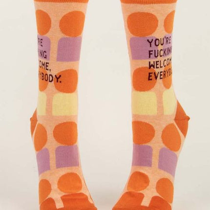 You're Fucking Welcome Crew Socks- front view