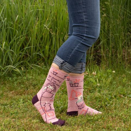 Go Away I'm Introverting Crew Socks- worn by model
