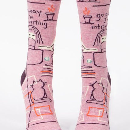 Go Away I'm Introverting Crew Socks- front view
