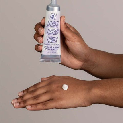 DFF Hand Cream- Lilac with Basil & Rose - being used