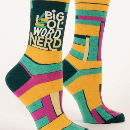 Big Ol' Word Nerd Crew Socks- side view