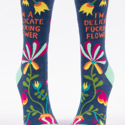 Delicate Fucking Flower Crew Socks- front view