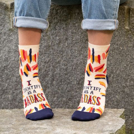 I Identify As A Badass Ankle Socks- worn by model