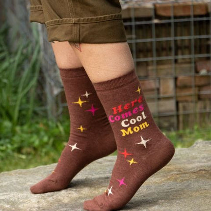 Here Comes Cool Mom Crew Socks- worn by model