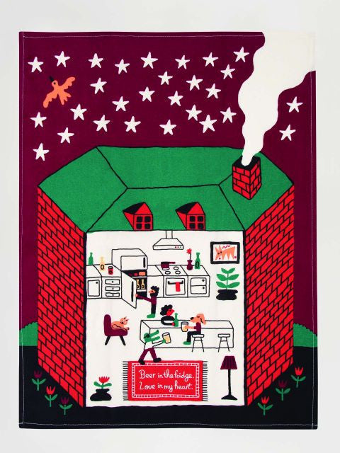 Beer In The Fridge Dish Towel- unfolded