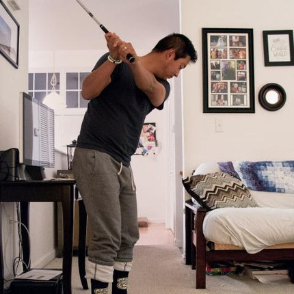 Get Shit Done Later Men's Socks- worn by model playing golf